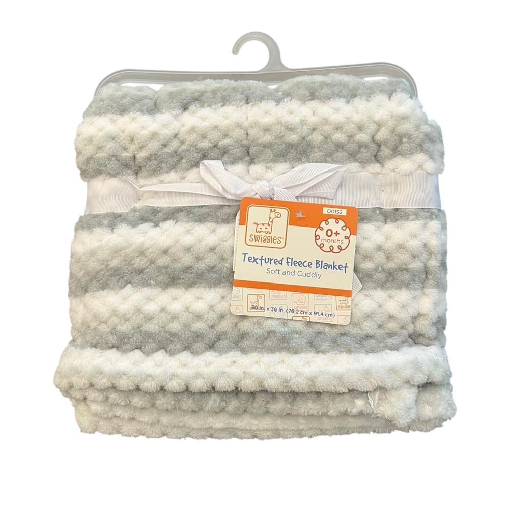 SWIGGLES LUXE Fleece‎ Blanket 2 Tone Grey White Stripe 30x36 NEW Baby Gift Soft